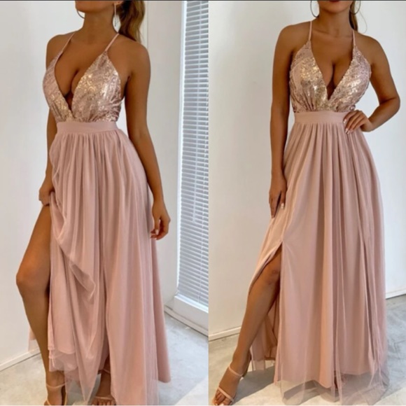 Luxe sequins open back party formal evening wedding gown dress - Picture 1 of 16